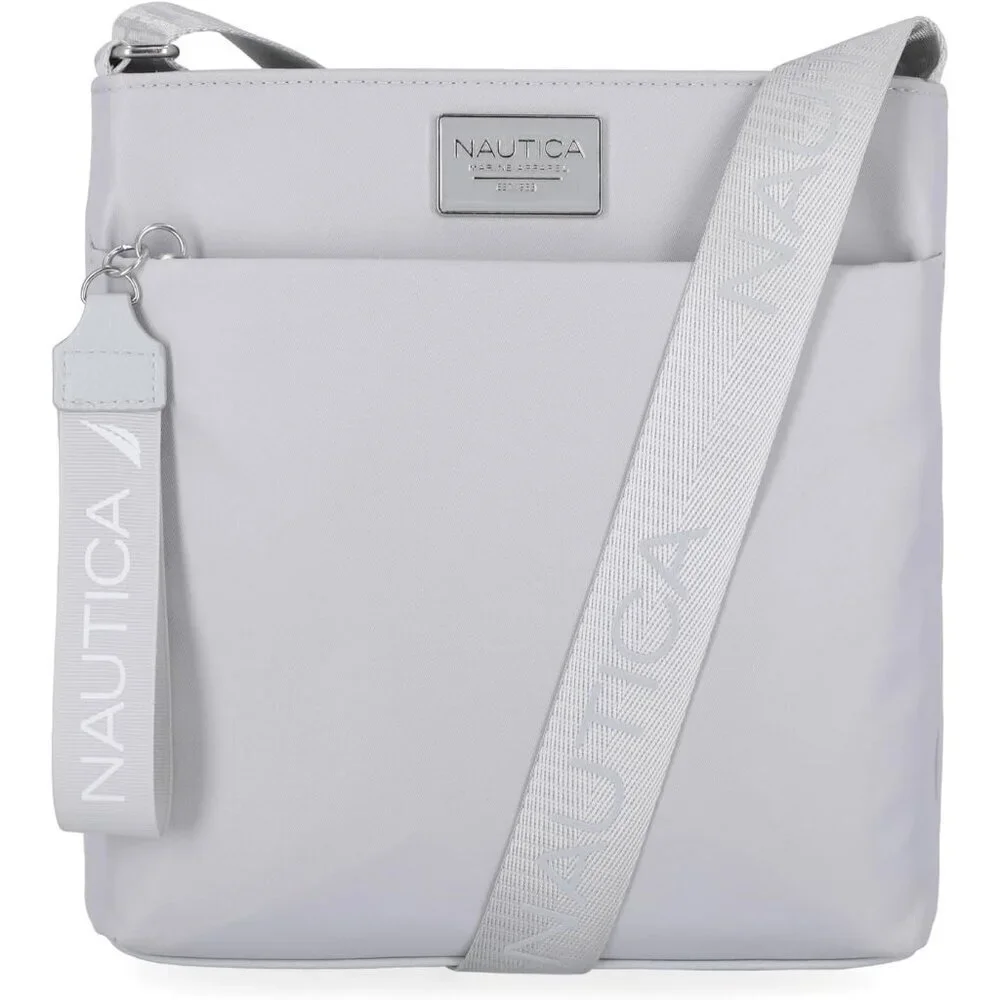 Women's Ice Grey Nylon Crossbody Bag Purse with Adjustable Shoulder Strap
